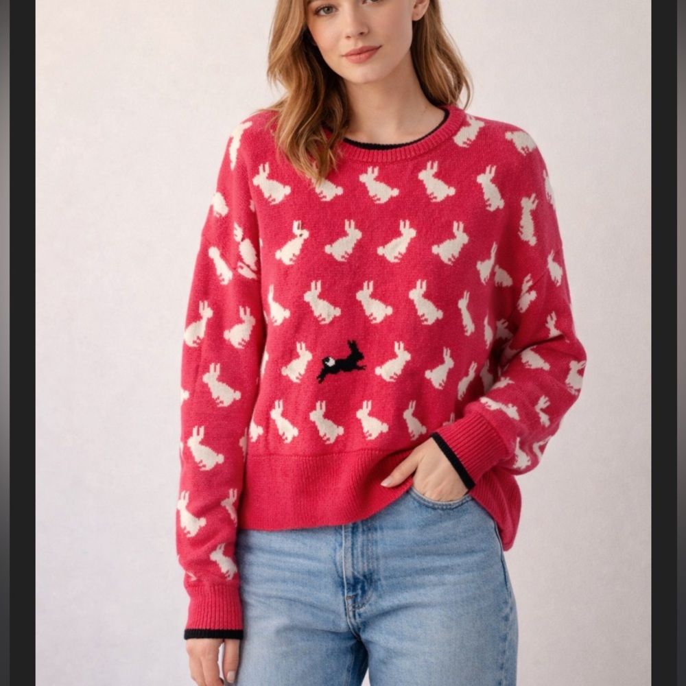 Cupcake Womens Pink Bunny Sweater Artsy Knit Easter Spring Teacher Size Large